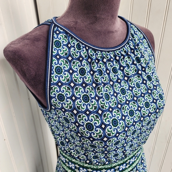 Max Studio Maxi Dress Sleeveless Blue Green Tile Print Womens Stretch Sz S - Picture 4 of 15